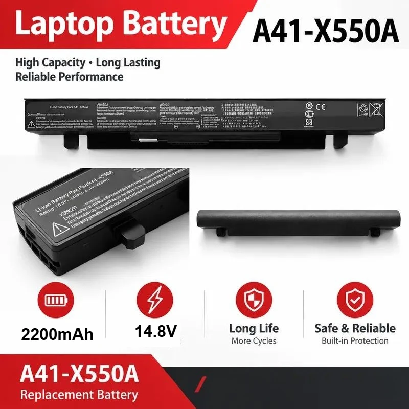 Replacement Battery 14.8V 32Wh 2200mAh for ASUS X550V W K550J Y481C X450V C W40C A450C A41-X550A Laptop Notebook Power Supply