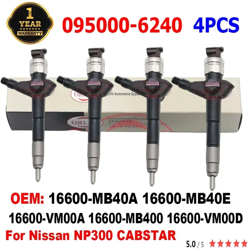 4 Inyectores Common Rail 095000-6240 16600-VM00D 095000-6243 OEM 16600-MB40A 16600-MB40 #   16600-VM00A Para Nissan NP300 CABSTAR