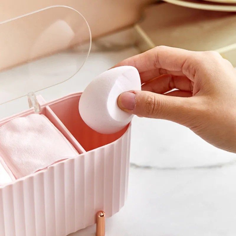 Soporte organizador de hisopo de algodón, caja de almacenamiento de almohadillas de algodón, removedor transparente, caja de maquillaje de papel con tapa, maquillaje de escritorio a prueba de polvo