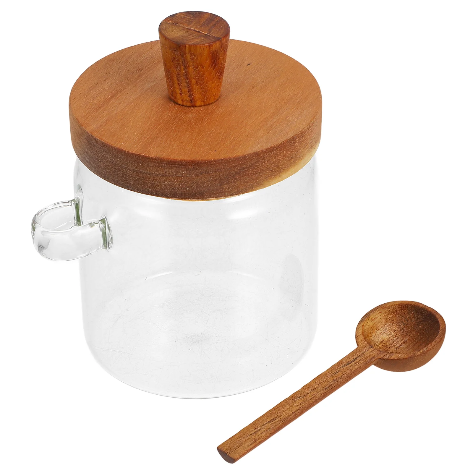 Juego de tarros de vidrio para miel, almacenamiento con tapa de madera, palito para cucharadas de miel, contenedor de jarabe de cocina, dispensador, tarro de jarabe para el hogar, 1 Juego