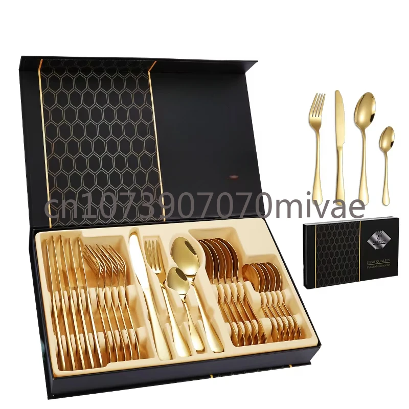 Acero inoxidable 24 piezas 24 piezas Caja de cubiertos Cucharas Juego de tenedores Cubiertos Oro 24 piezas 24 piezas Juego de cubiertos
