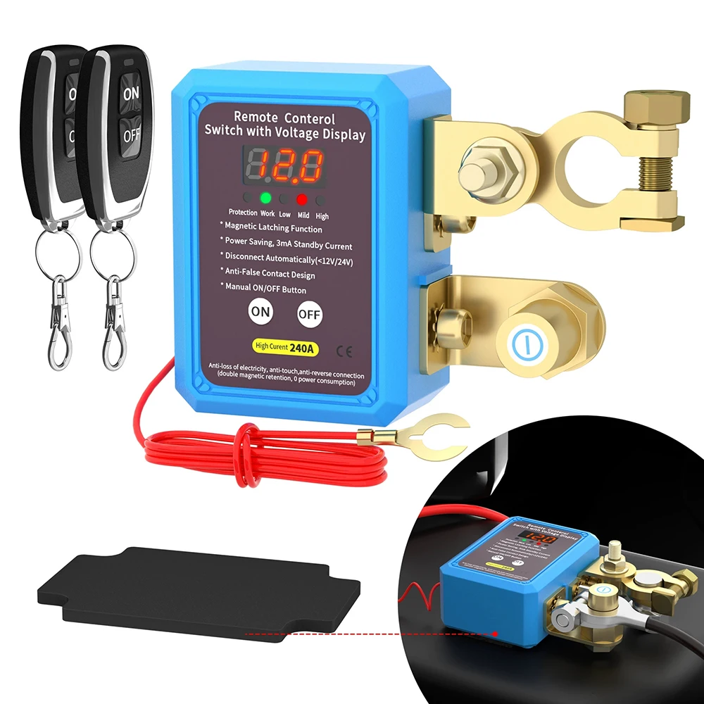 12V/24V 240A Wireless Dual Remote Battery Disconnect Relay Master Kill Cut-Off Switch for Auto Car Truck Boat Trailers RVs ATVs