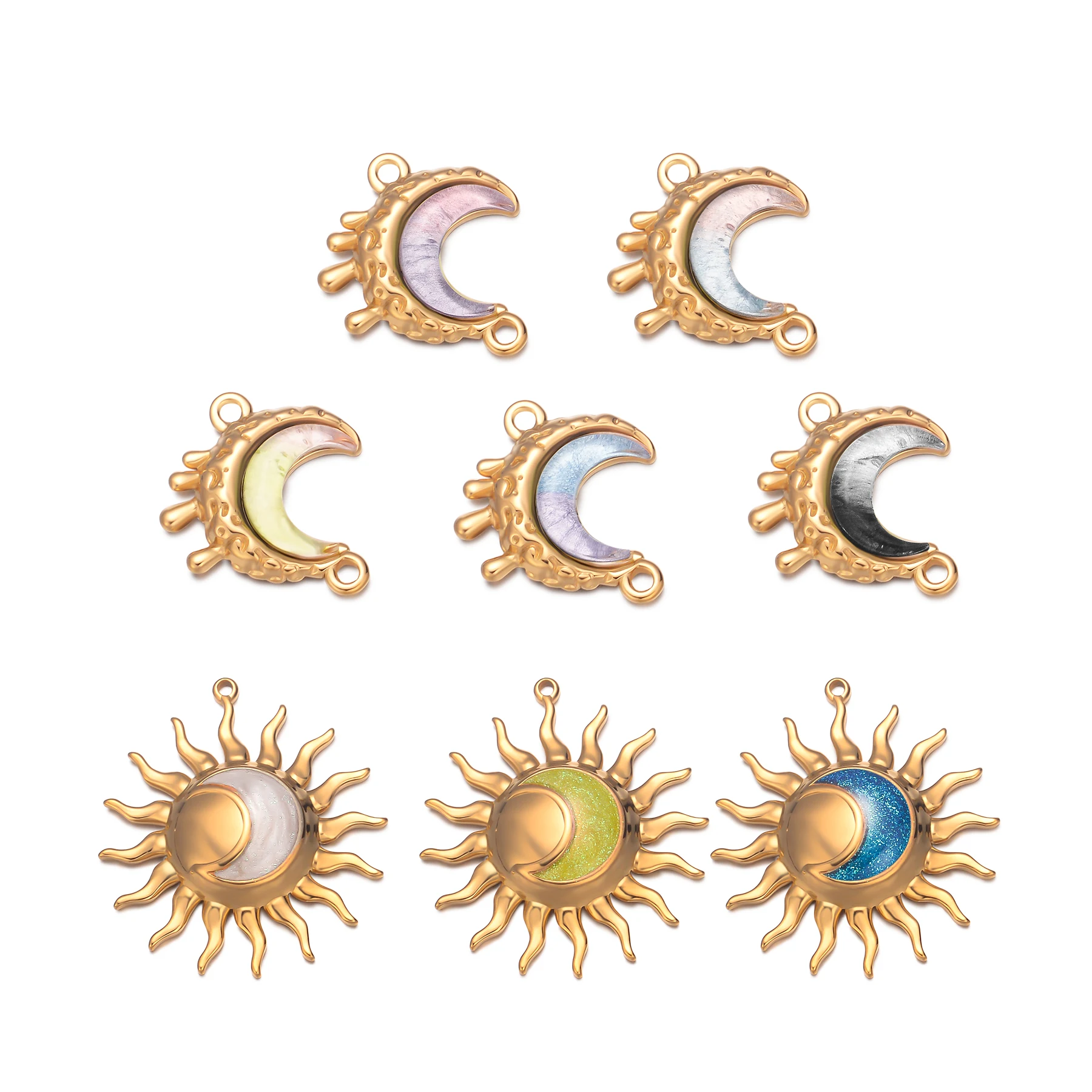 

5Pcs Stainless Steel Enamel Sun Moon Connector Charms Pendant DIY Making Fashion Necklace Bracelet Jewelry Accessories Wholesale
