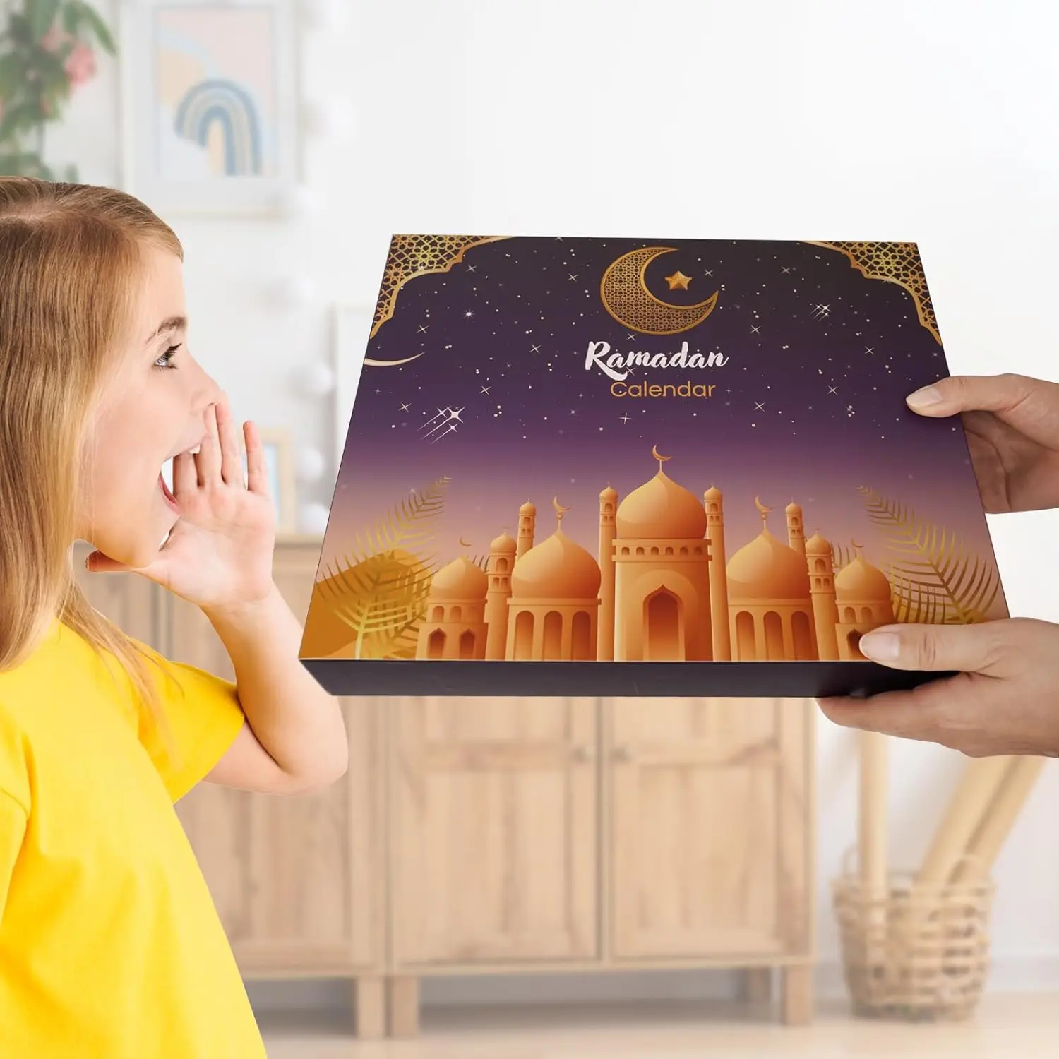 ที่กําหนดเองสอบถามหรูหราที่ว่างเปล่า Mubarak ขนาดเล็ก Eid วันที่รอมฎอนนับถอยหลัง Advent กล่องของขวัญสําหรับเด็กปฏิทิน