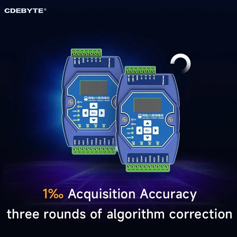 ME31-XAAX0440 RS485 이더넷 I/O 네트워킹 모듈 데이터 스위치 CDEBYTE DC8-28V 레일 설치 PLCs 용 4AI + 4DO ModBus 게이트웨이