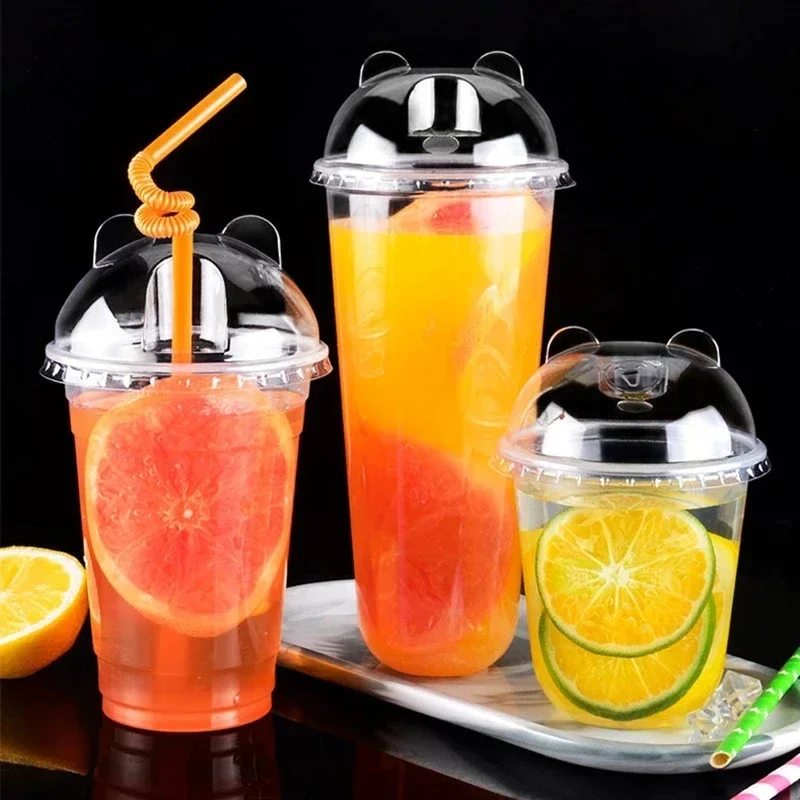 

50 Sets Transparent Dessert Cups Ice Cream Pudding Disposable Plastic Cups Packaging Milk Tea Coffee Juice Cup with Lid