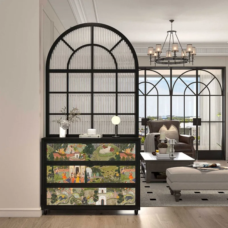 

Французский ретро абстрактный входной шкаф из массива дерева, экран входной двери Changhong, стеклянная перегородка, шкафчик для хранения в гостиной