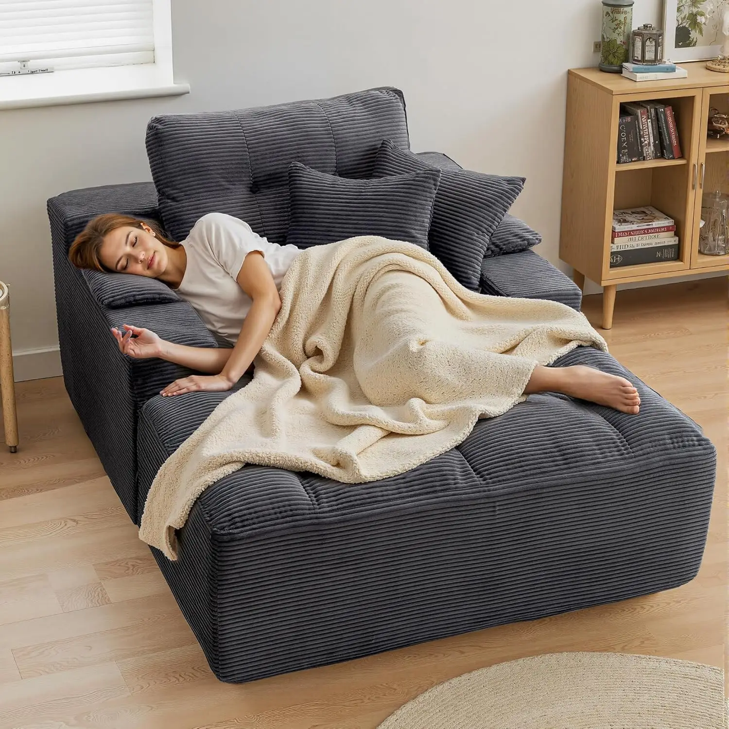 new Oversized Chaise Lounge Chair Indoor, Plush Sleeper Sofa Couch Reading Chairs with Throw Pillows and Removable, Customized