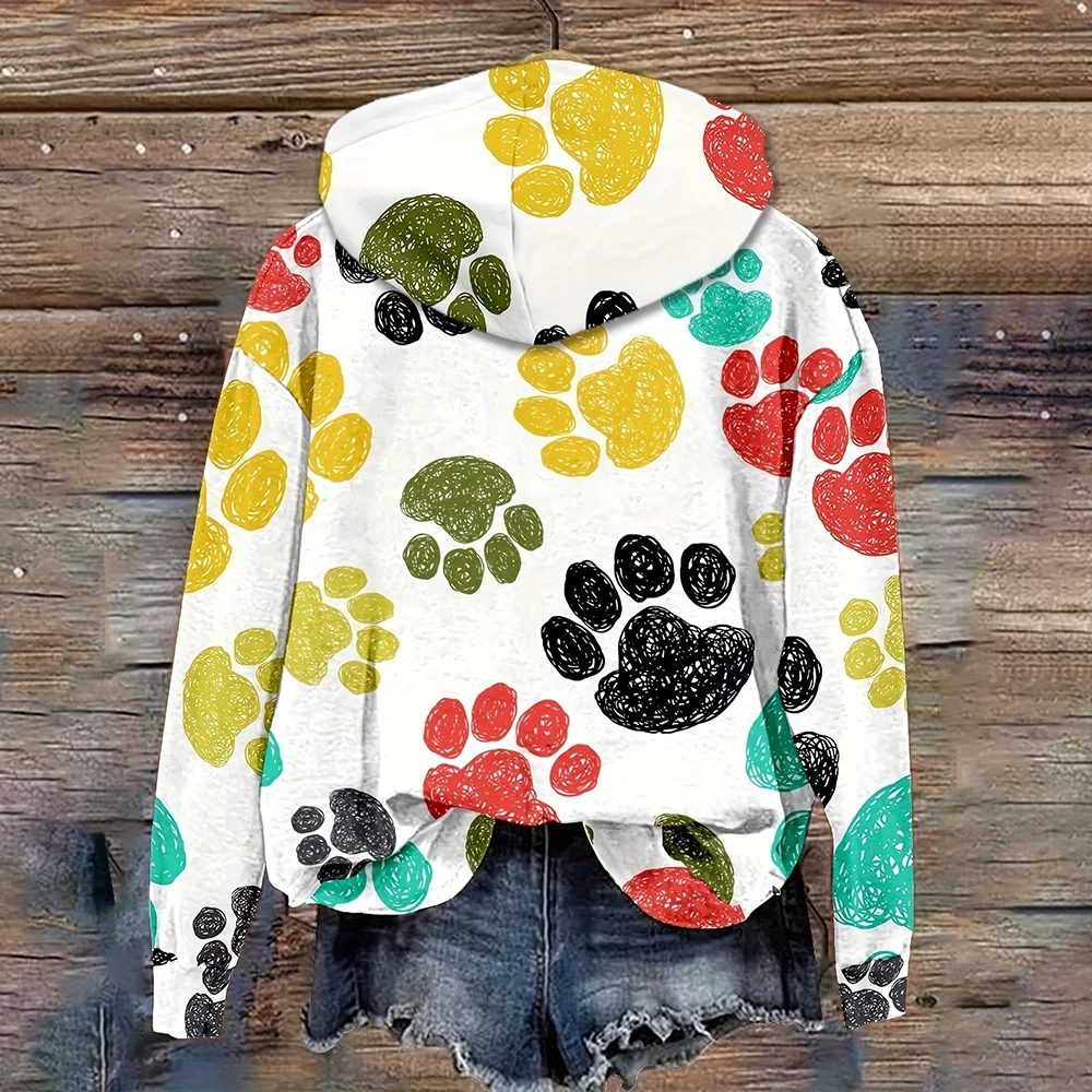 

Paw Prints Doodle No Pockets Designer Women's Hoodie Fall/Winter Casual Loose Women's Sweatshirts Fashion Street Y2K Clothes