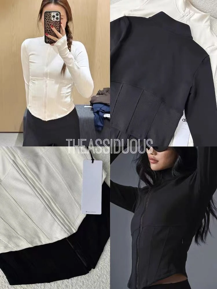 

AL Women's Workout Top Airbrush Corset Full Zip Jacket Running Fitness Top Slim Fit Yoga Sports Zipper Comfortable Top Black