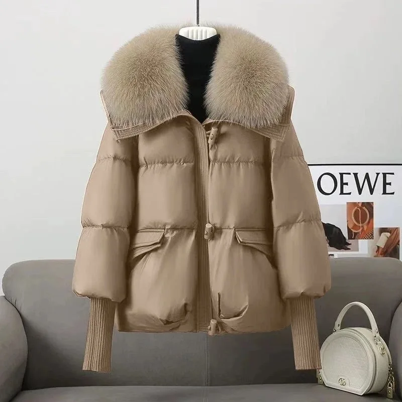 Down Cotton-padded Jacket 2024 Autumn Winter New Fashion Western Style Thick Korean Short Loose Fur Collar Cotton-padded Jacket