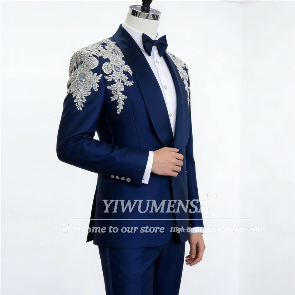 

Мужской костюм с вышивкой из бисера, приталенный однобортный пиджак, брюки, комплект из 2 предметов, широкий пиджак с лацканами для выпускного вечера, индивидуальный Trajes Para Hombre