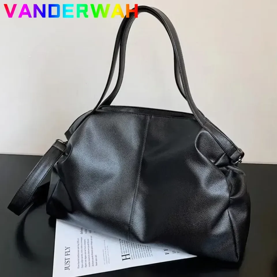 Grote zwarte schouder crossbody tassen voor dames Hobo Shopper Sac Effen kleur Kwaliteit PU lederen handtas Dame reistas