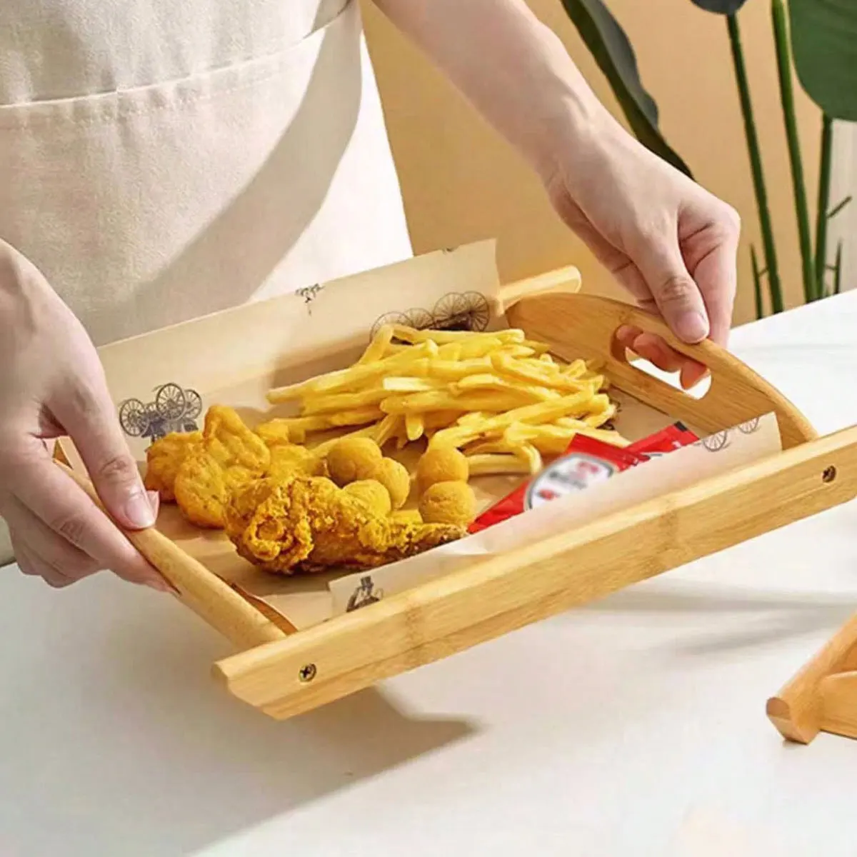 Rectangular Snack Fruit Bread Wooden Tray Restaurant Burger Fries Fried Chicken Commercial Bamboo Tray Tea Tray 1Pcs