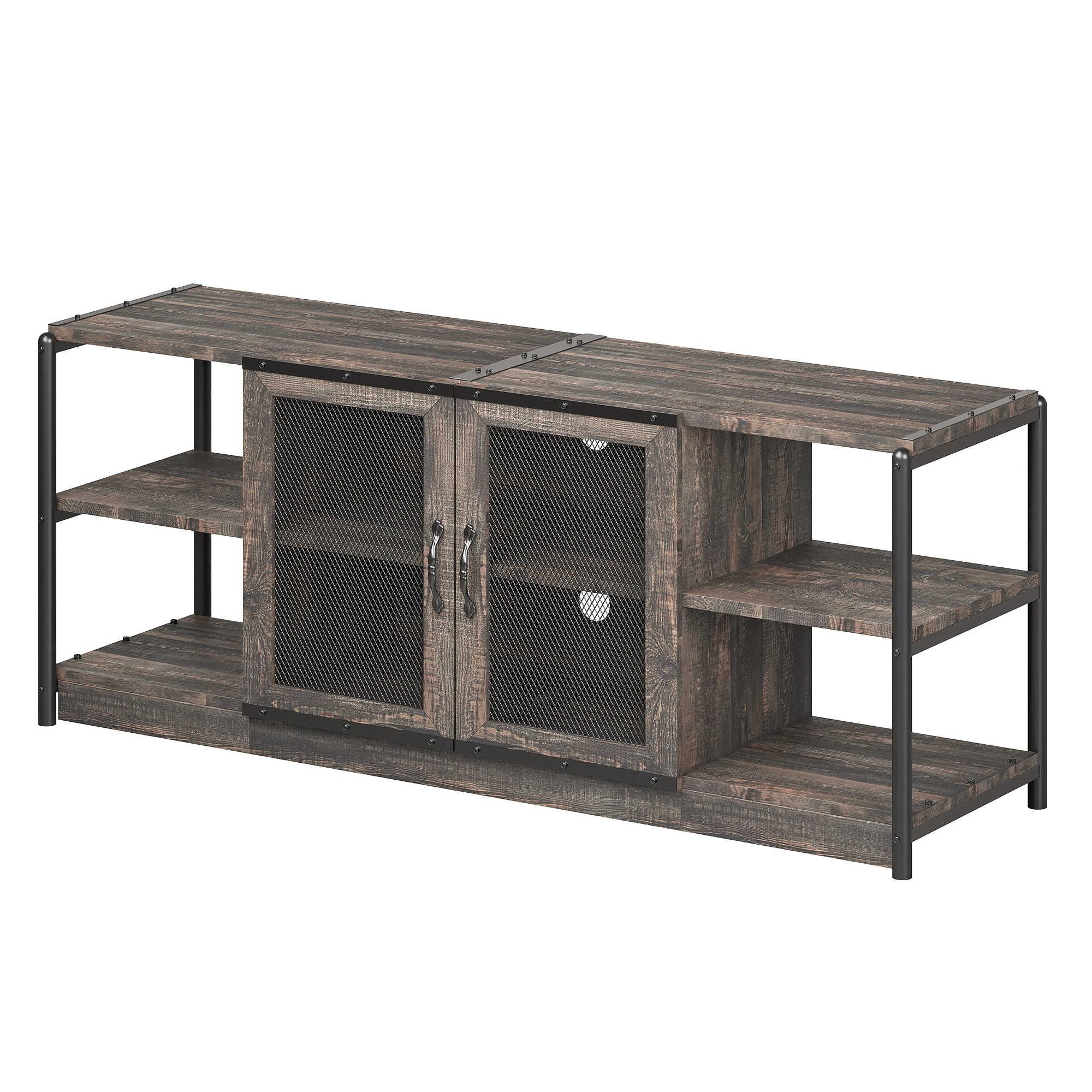 TV Stand Farmhouse Entertainment Center for 65 Inch TV Media Console Cabinet, Gray Barn Doors TV Stand with Storage and Shelves,