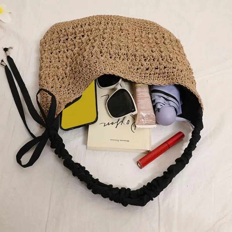 X5XA Summer Beach Bags Women Woven Straw Toted Bag Weaving Shoulder Handbags for Vacation Swim Shopping Travel