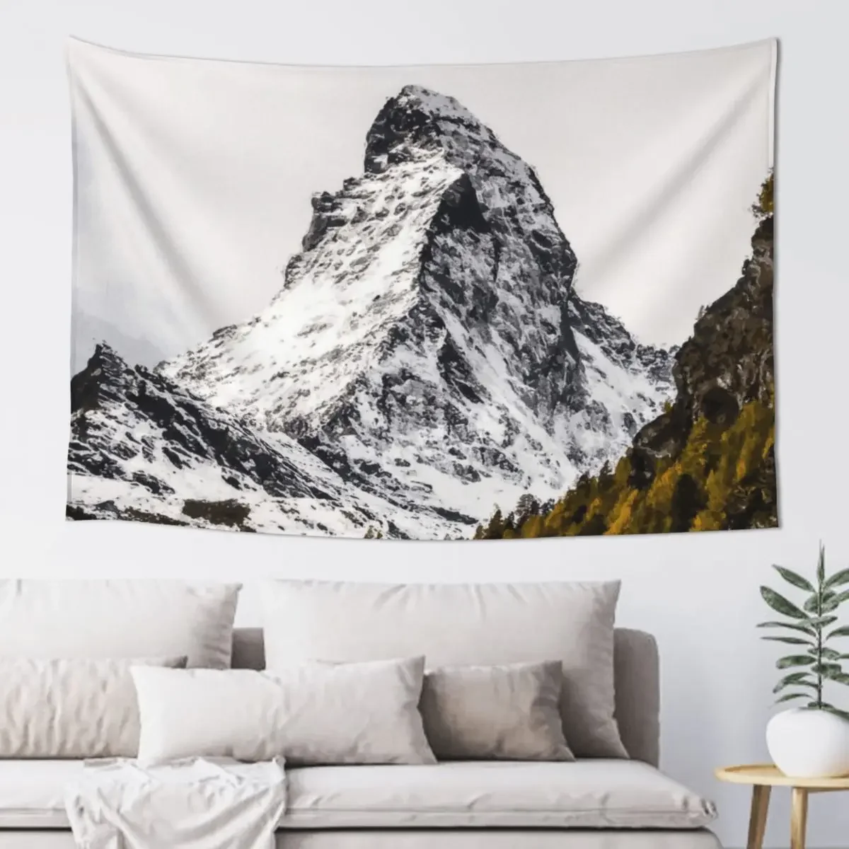 Matterhorn Mountain Switzerland Zermatt, European Swiss Alps Mountains, Winter Matterhorn Landscape Oil Paint Tapestry