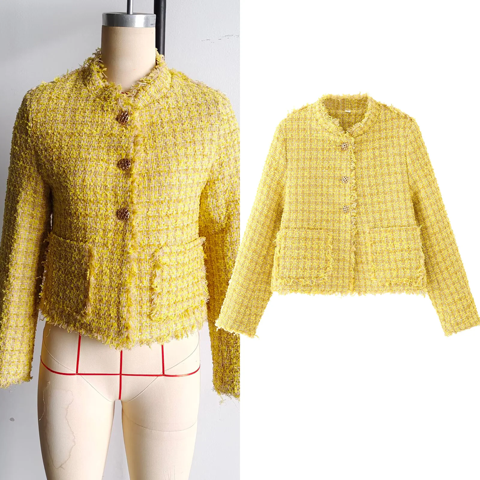 

EDSA женские винтажные повседневные шикарные топы желтого цвета с круглым вырезом, однобортные короткие пальто с длинными рукавами, новая мода, осенние пальто 2025 г.