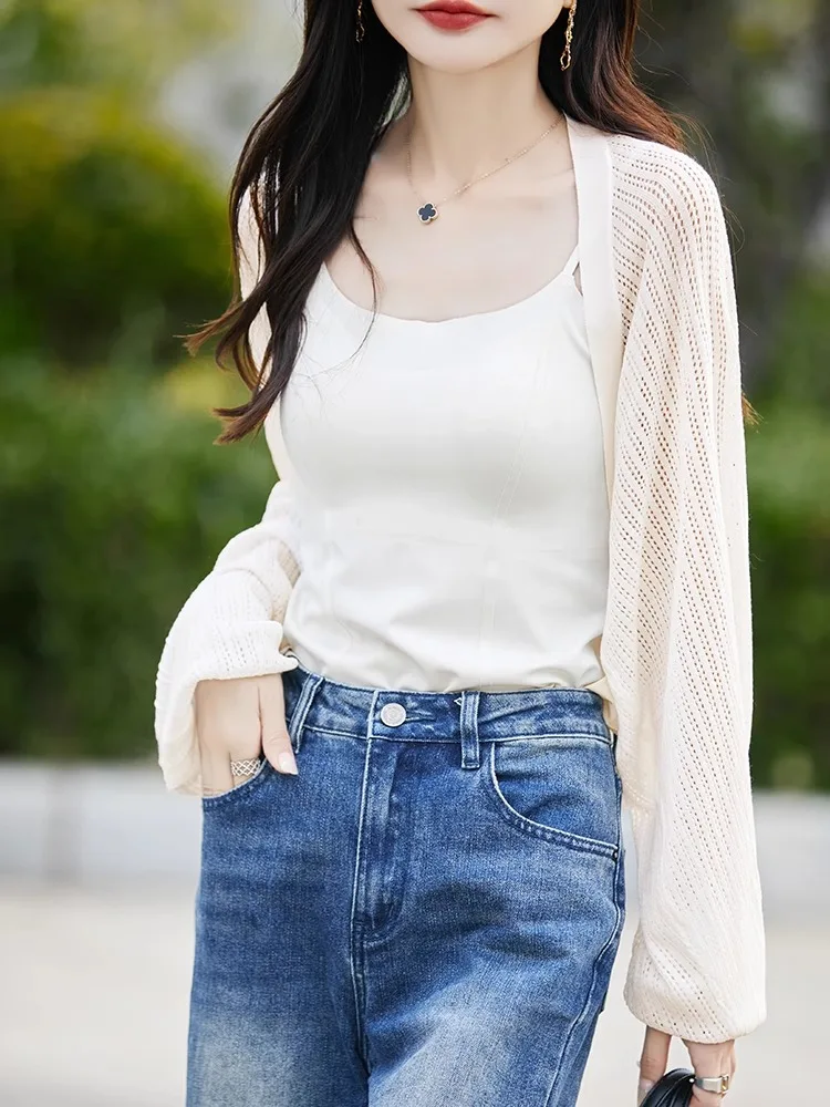 

Women's Summer Ice Silk Open Cardigan Knitted Hollow out Wrap oulder Strap Dr Cover up Air Conditioning Top V Ne Long ...