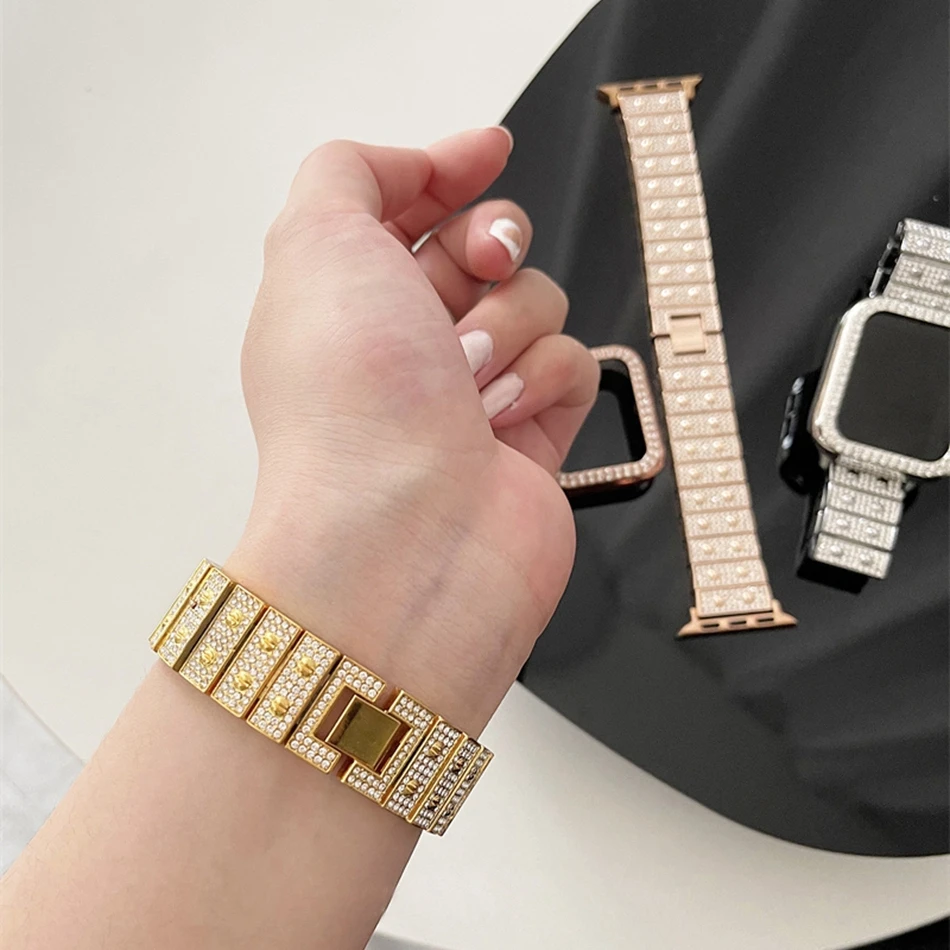 CT Designer Bracelet Strap For Apple Watch 46 49 45 44 42 40 38 41 mm Luxury Diamond Band iWatch Series UItra 2 9 8 7 6 5 SE 4 3