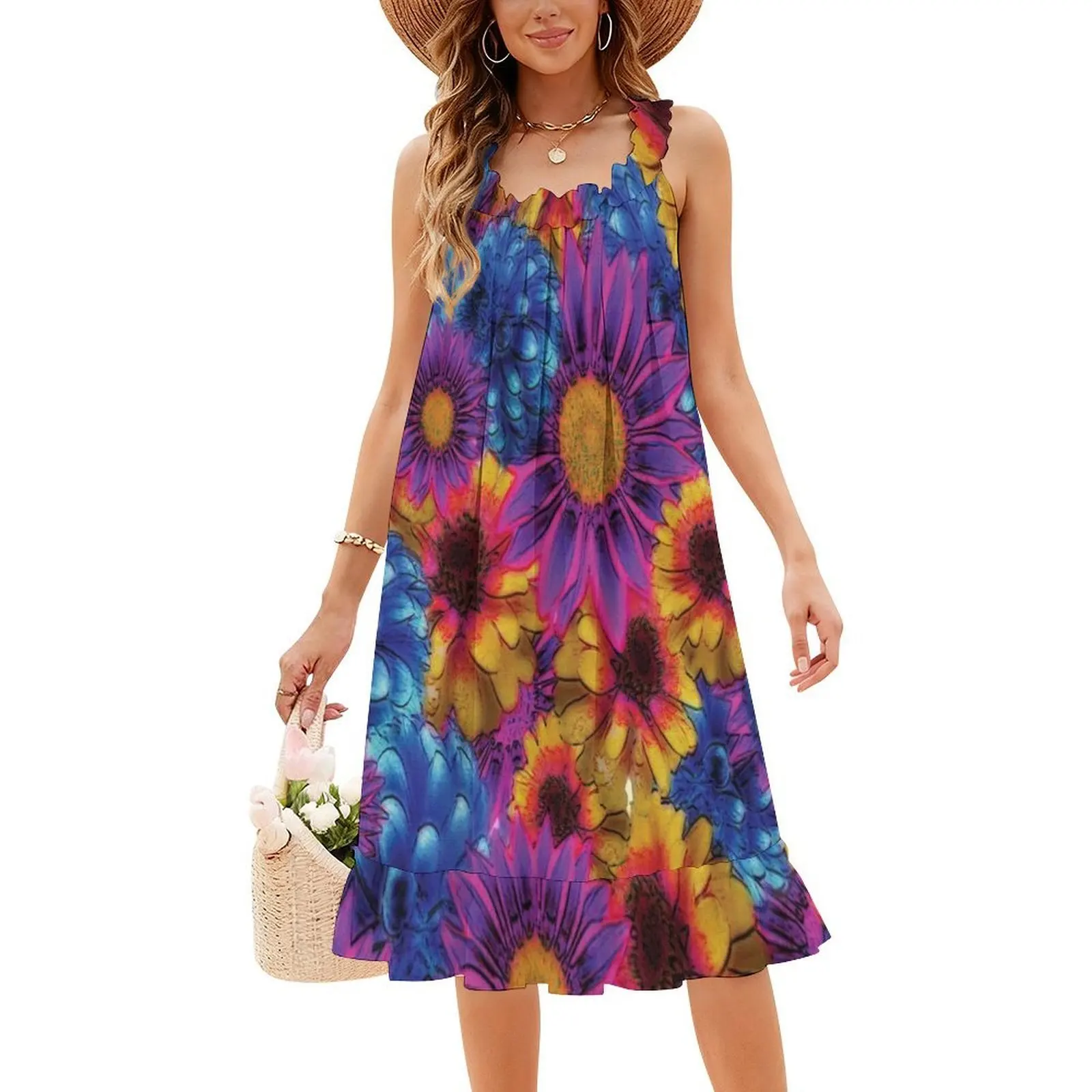 فستان بخط عنق على شكل قلب وزهور نابضة بالحياة - فستان أنيق للحفلات الصيفية للنساء من Starsforgers زهرة نابضة بالحياة #4