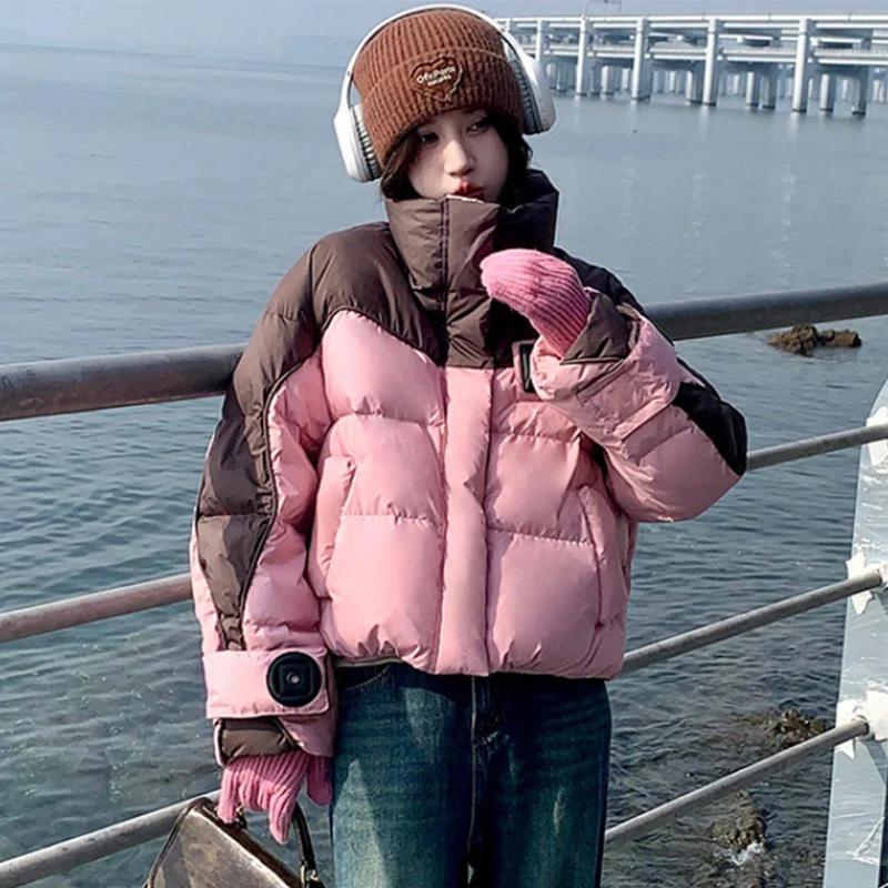 

2025 New Mix Color Parkas for Women Loose Thicken Warm Short Parka Jacket Woman Winter Zipper Up Stand Collar Parkas Lady