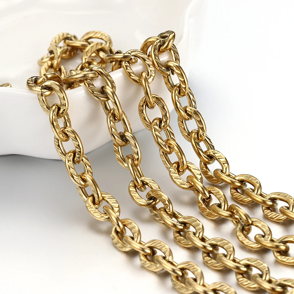 1Meter Stainless Steel 6x8mm Textured Coarse Cable Chain for DIY Necklace Bracelet Clothing And Jewelry Making Accessories view 4