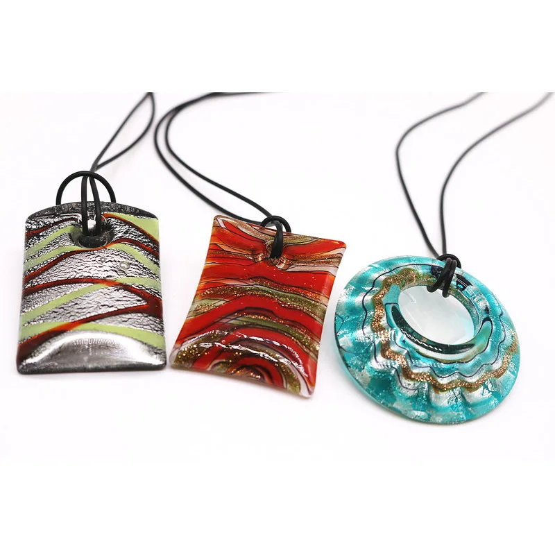 3PCS Different Shapes Glass Murano Pendant Necklace Jewelry Fashion