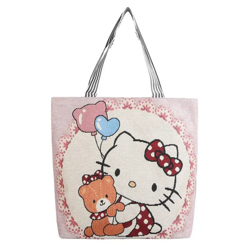 2025 Sanrios Student Light Fashion Canvas Bag Shopping Bag Shoulder Bag Hello Kitty Kawaii Girl Cartoon Travel Handbag New Style