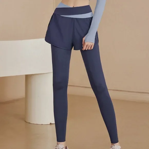 High-Waist Yoga Pants Fitness Exercise Running Dance Training Butt-Lifting Sensation Fake Two-Piece Dance Yoga Pants