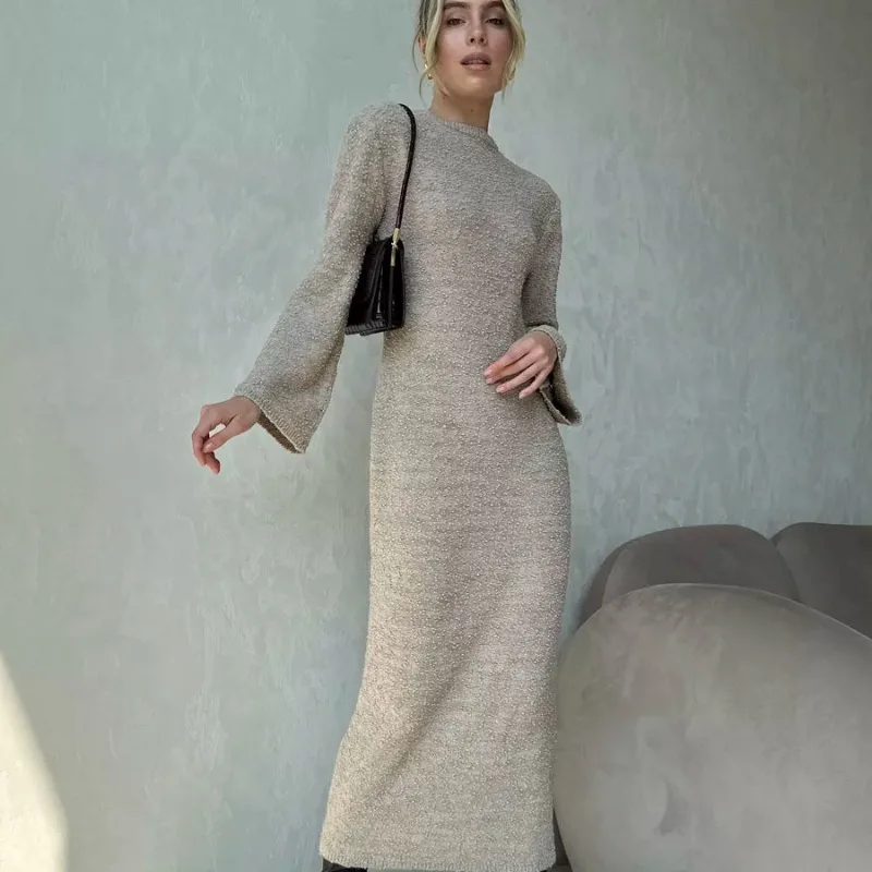 فستان طويل محبوك فضفاض كبير الحجم