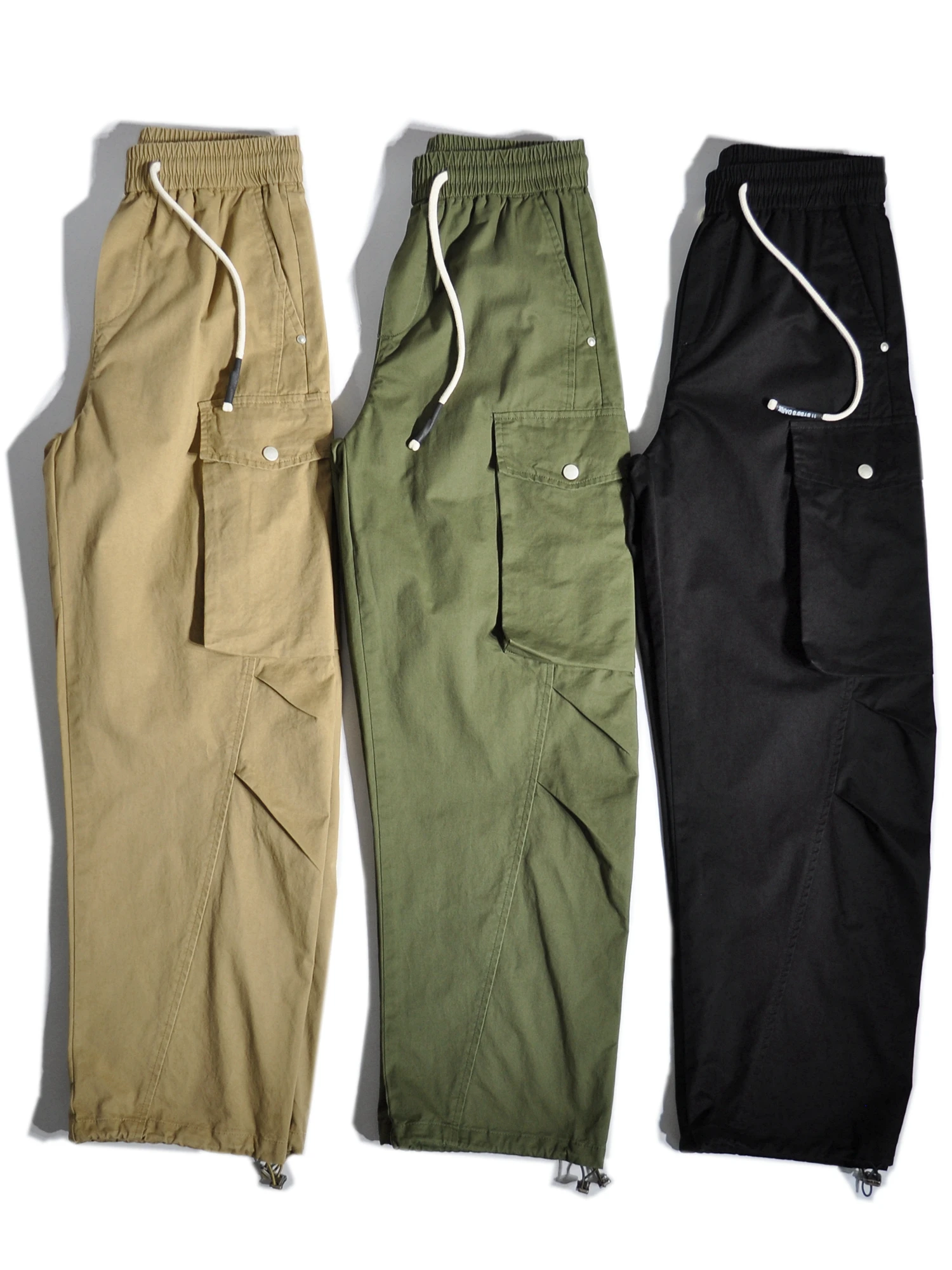 Pantaloni cargo stile Maillard retrò americano 100% cotone con pantaloni da paracadute larghi a gamba dritta con cuciture divise e polsino affusolato