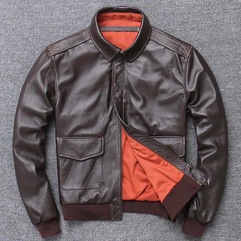 YR!Free shipping.Wholesales.Brand classic A2 style genuine leather jacket man.bomber cowhide coat.plus size leather jackets