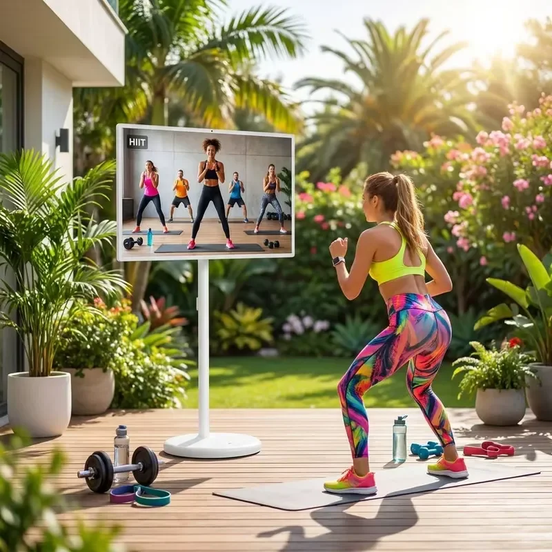 BOLRZO 32-Inch Wireless Portable Smart TV with Mobile Touchscreen, with LED Floor Stand, Suitable for Fitness, Perfect For