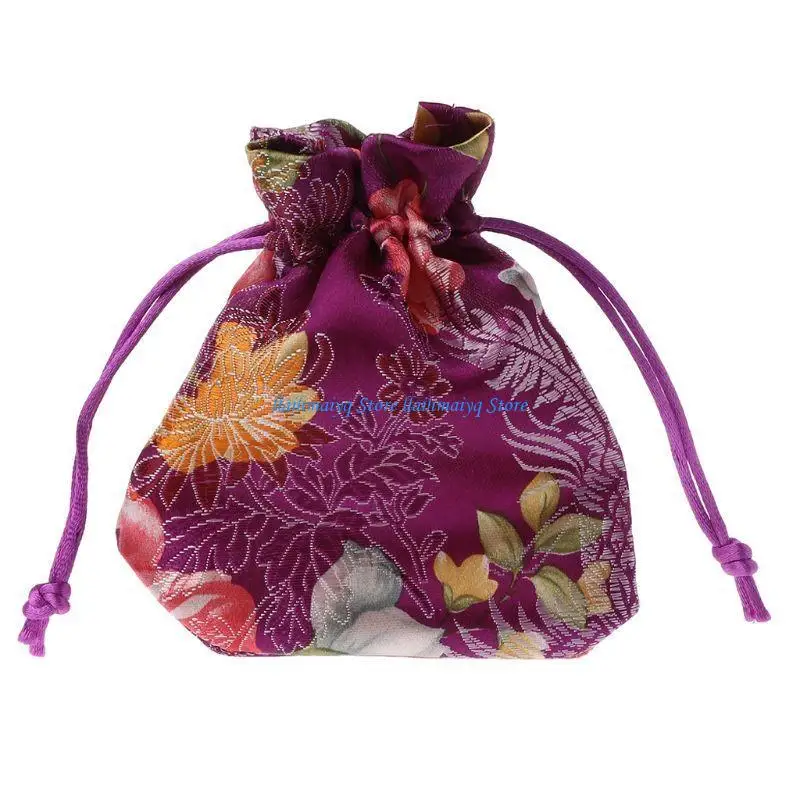 

573B Chinese Flower Embroidery Jewelry Bag Silk Traditional
