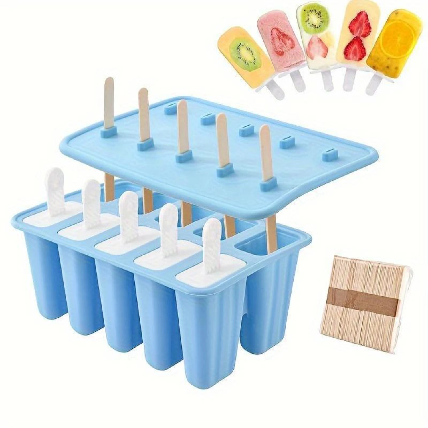 50PCS Popsicle Sticks Included - Premium BPA-Free Silicone Popsicle Molds Set - 10-Piece Large Capacity Ice  Maker Set for Homem