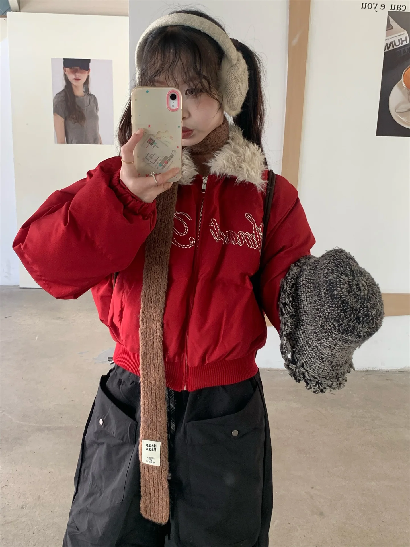 

Американская ретро-куртка из хлопка с воротником из овечьего бархата, женская, размер S, осень-зима, новинка, на молнии, удлиненная