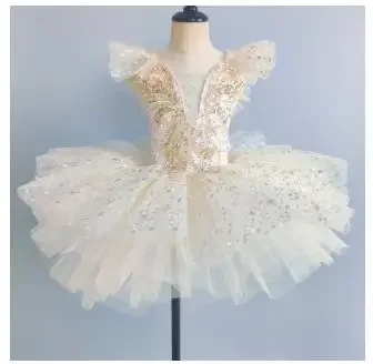

Детское балетное платье с блестками, одежда для выступлений, бежевые юбки для современных танцев для девочек, гимнастическая детская балетная пачка, танцевальная одежда