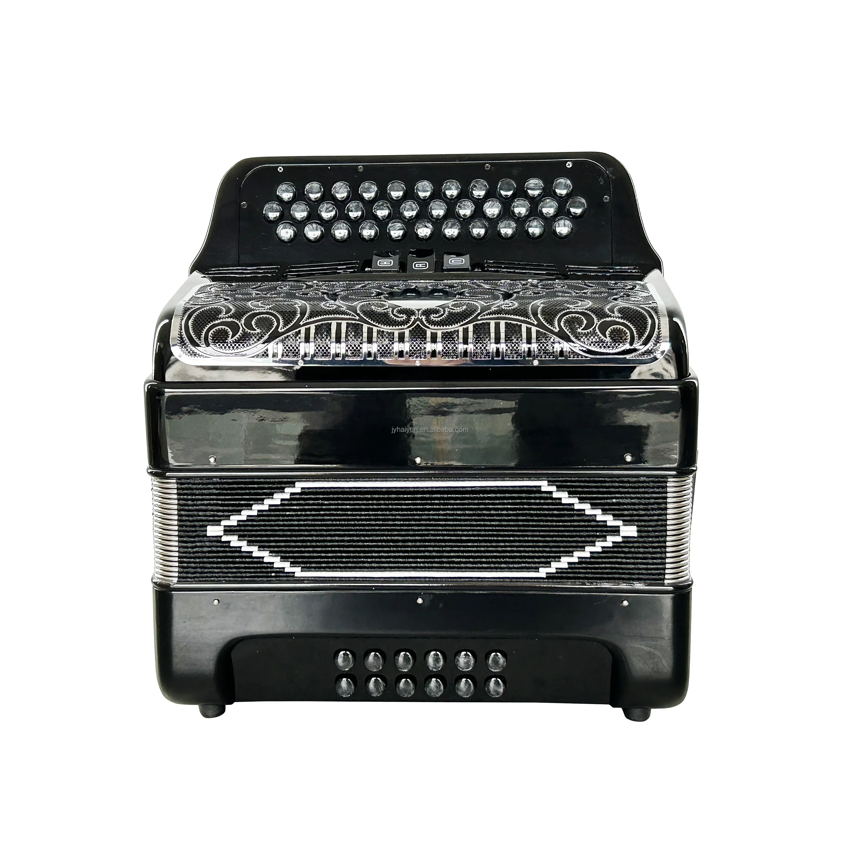 34 Button 12 Bass 3 Registers Bright Black Accordion Instrument Black Silver Grill Black Buttons Acrodeon JB3412C