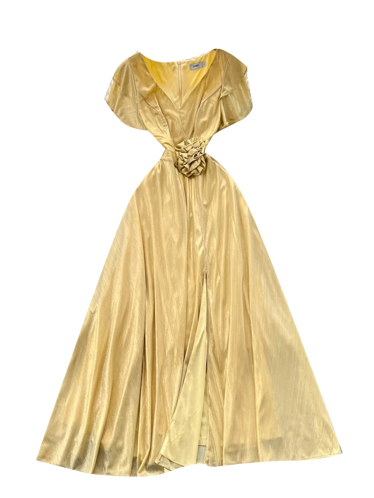 Ele V-ne Lange Dr Dames Hoge Taille A-lijn Rok Bloemen Verfraaid Afslanken Split Dr Koreaanse Sle Pendelen