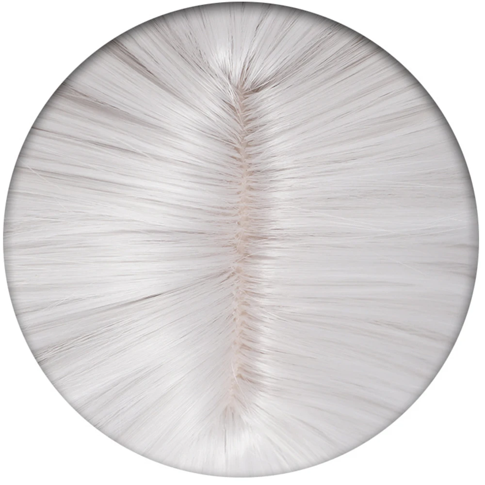 Paimon شعر مستعار تأثيري فضي أبيض قصير مقاومة للحرارة الاصطناعية أنيمي الباروكات + غطاء شعر مستعار