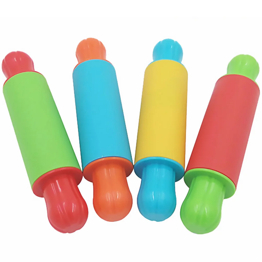 4 Pcs Painted Clay Rolling Pin Dough Tools Kit Kids Playthings Plasticine Rollers Playdough Modelling Supplies Toy