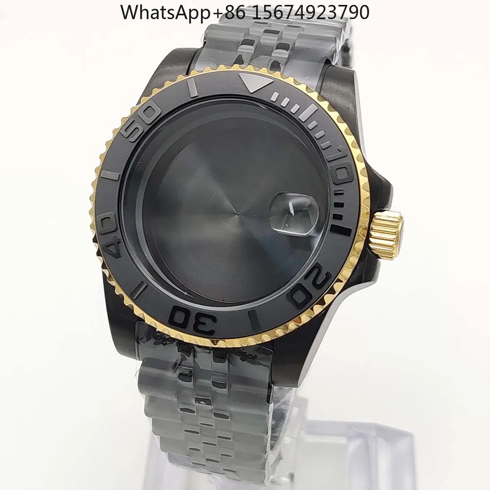 Black gold, watch + case + strap, suitable for NH35/36 movement replacement 40MM stainless steel case