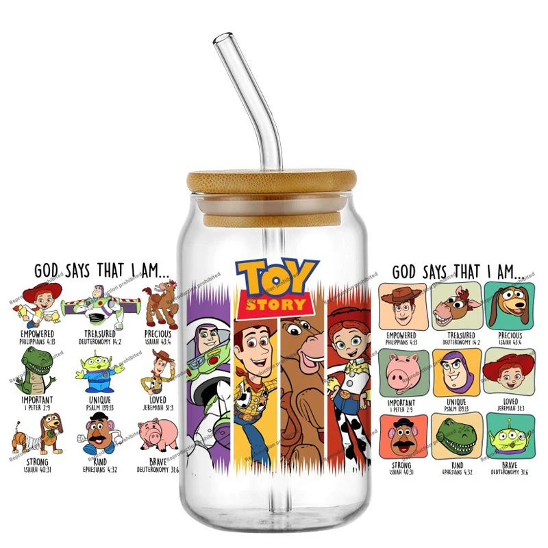 New 20 Designs Woody Buzz Popular Cartoon Movie 16oz UV DTF 3D Transfer Sticker Decals Glass Can Cups Creative Craft DIY