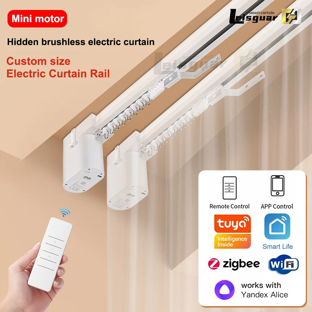 Tuya Smart Life Mini Curtain Motor Track set is suitable for inclined window eaves installation