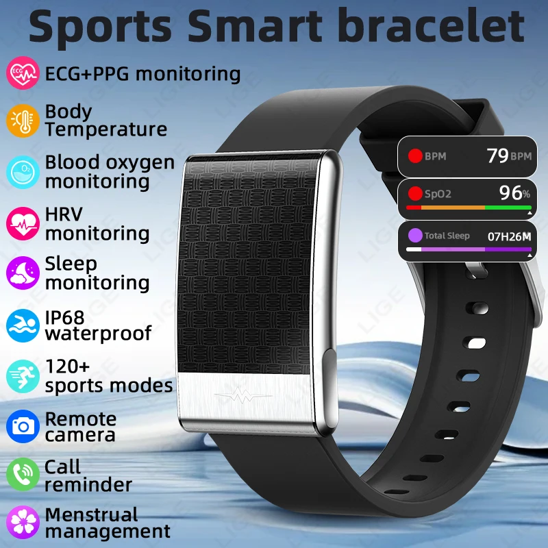

FOXBOX No Screen Smart Bracelet ECG+PPG SOS Heart Rate Blood Pressure Stress Temperature Sports Waterproof Screenless Smartwatch