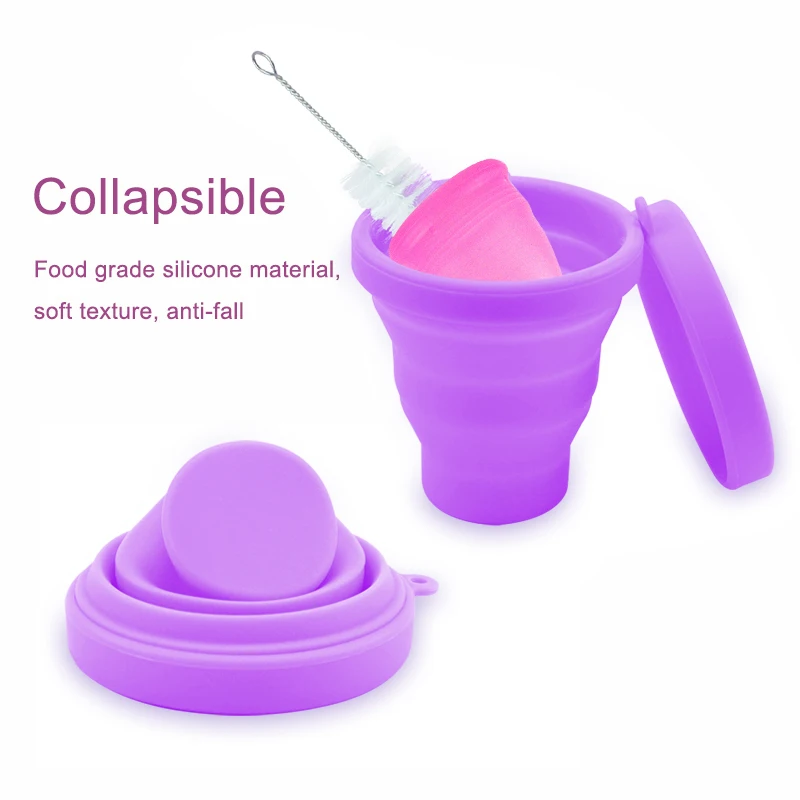 Certified Hypoallergenic Menstrual Cup Kit With Cleaning Brush Foldable Sterilizer Case Accessories Period Menstruation Cup XS