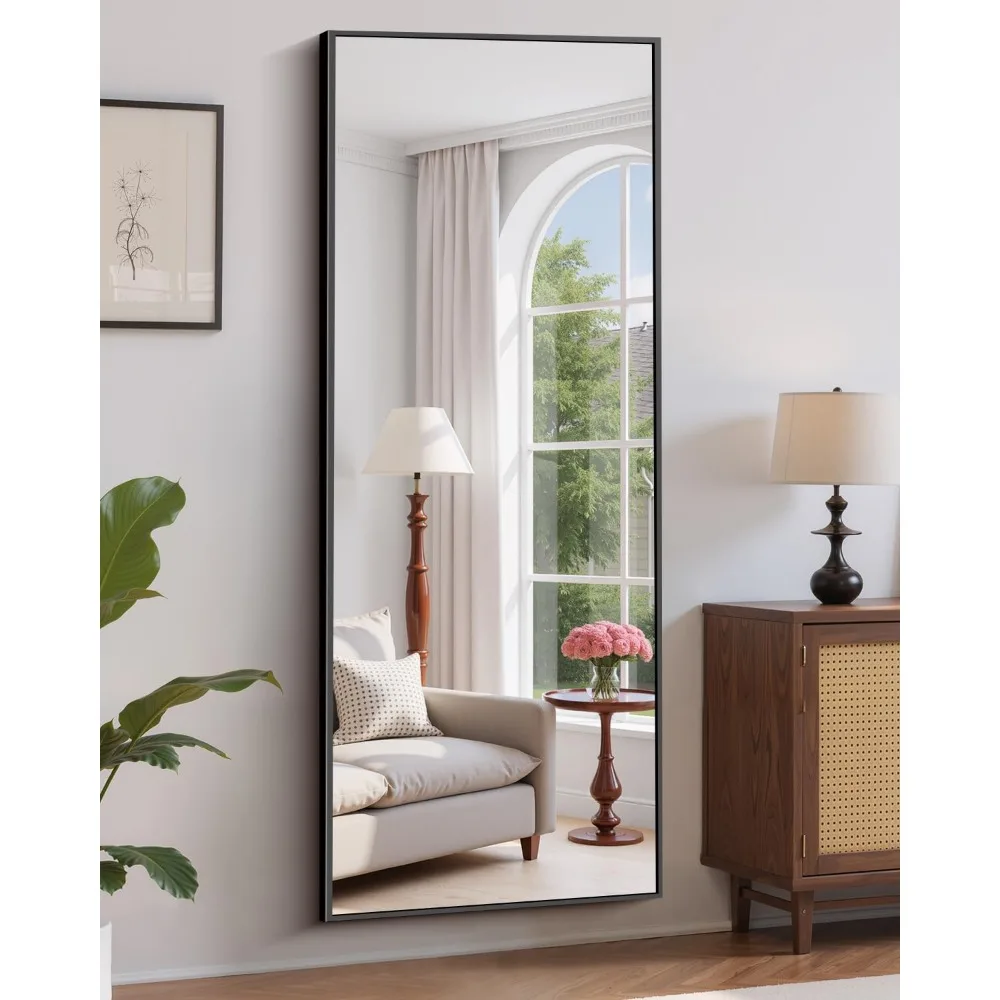 Full-Length Standing Mirror with Aluminum Frame - Large Floor Mirror for Home Décor and Wall Mounting