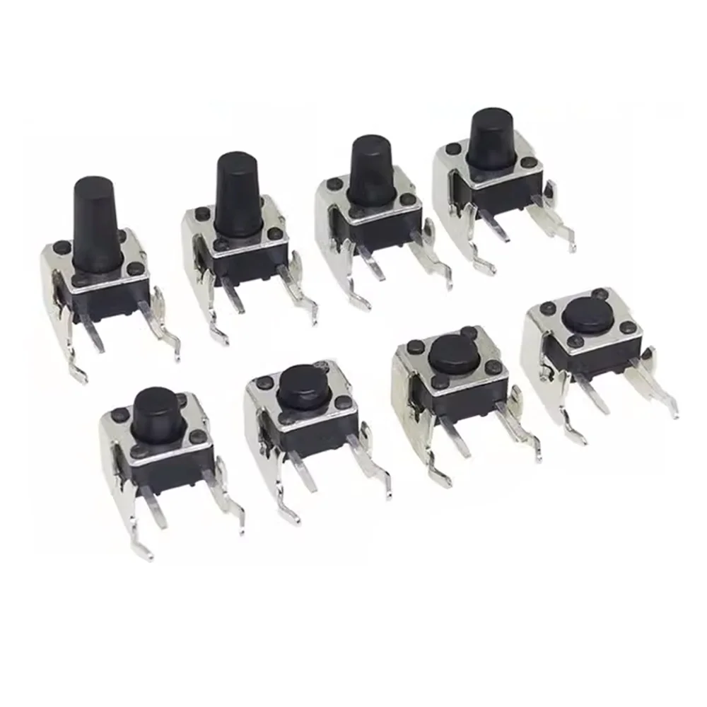 20/50Pcs 6x6 PCB Momentary Tactile Tact Push Button 4-Pin Self-reset Switch Right Angle With Stent 6*6*4.3//5/6/7/8/9/10/11/12mm