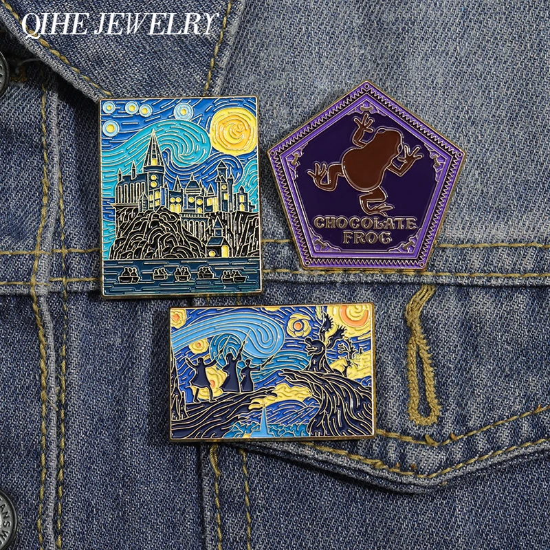 Oil Painting Series Enamel Pins Cartoon Character Castle Brooches Backpack Shirt Lapel Badges Fashion Jewelry Gift Wholesale